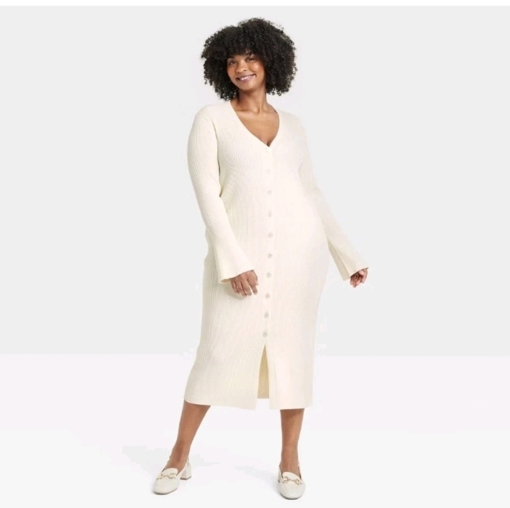 A New Day Women's Bell Long Sleeve Midi Sweater Dress - Picture 2 of 6